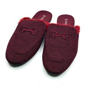VIVAIA Erica Fluffy Knit Slip On Almond Preppy Feminine Mule Flats 41 Burgundy